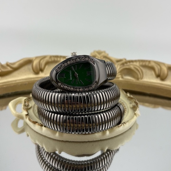 Serpenti Style Wrap Watch – Black & Silver Tone | Green Dial main image 9